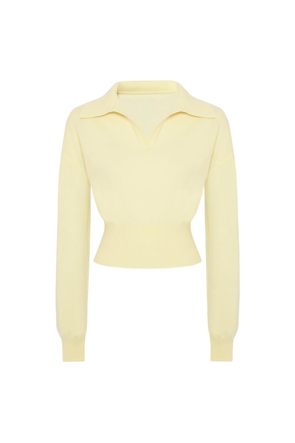 Kendal Yellow Cashmere Blend V Neck Sweater