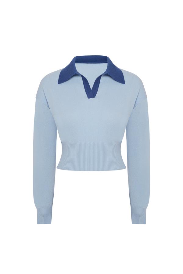 Kendal Blue Cashmere Blend V Neck Sweater