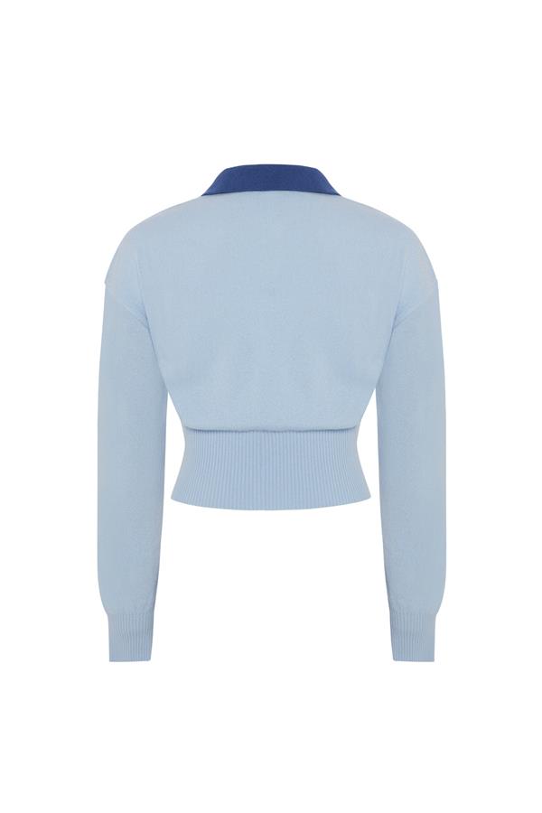 Kendal Blue Cashmere Blend V Neck Sweater