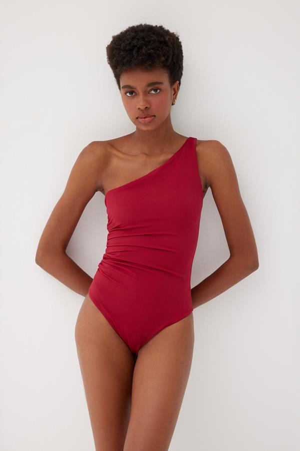 May Cranberry One Shoulder Swimsuit