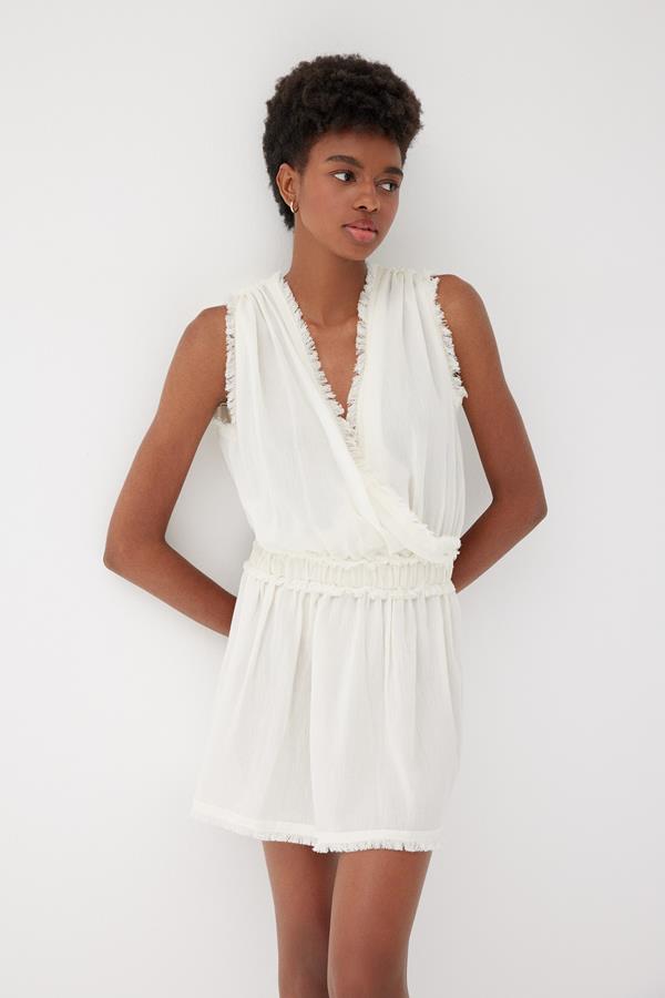 Daphne Ecru Cotton Sleeveless Dress
