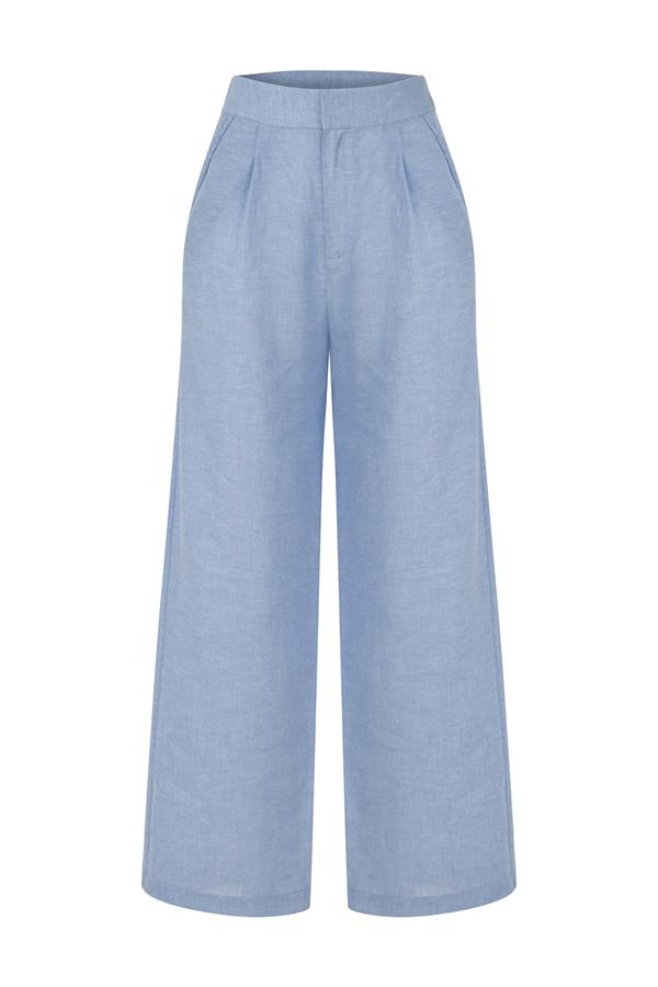 Devon Powder Blue Linen Blend Braided Pants