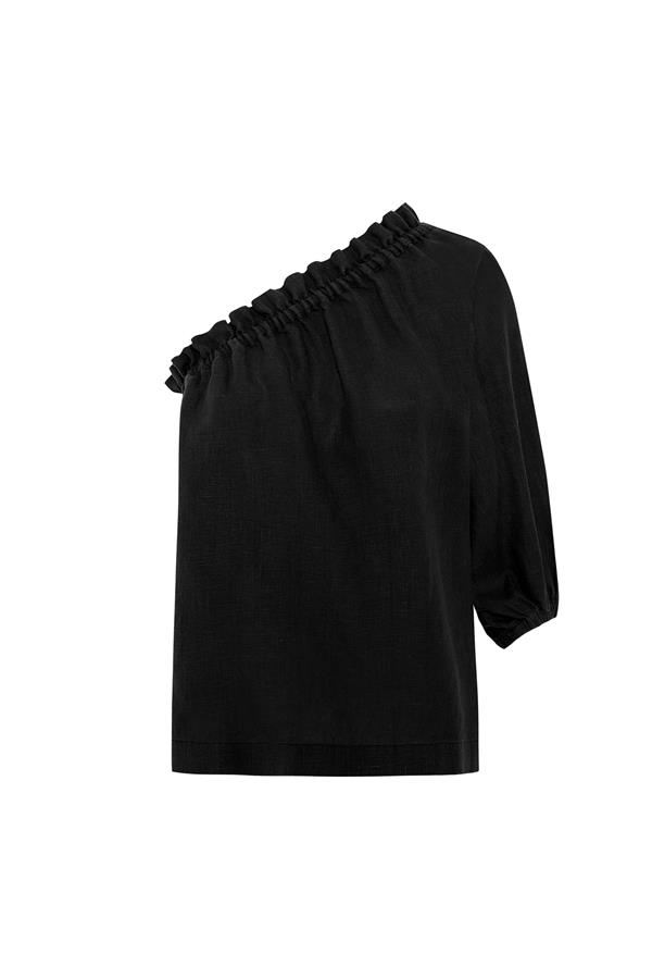 Luna Black Linen One Sleeve Top