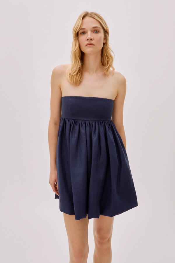 Mykonos Navy Linen Strapless Mini Dress