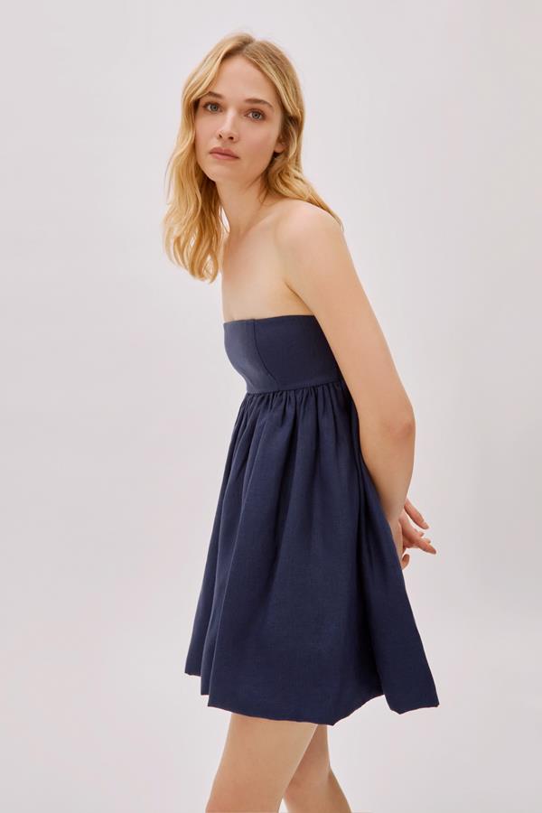 Mykonos Navy Linen Strapless Mini Dress