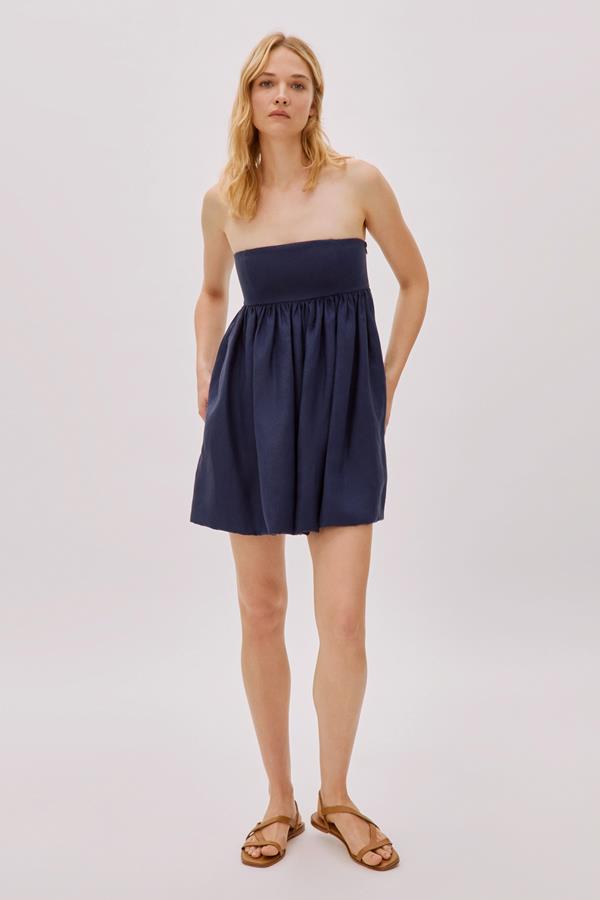 Mykonos Navy Linen Strapless Mini Dress