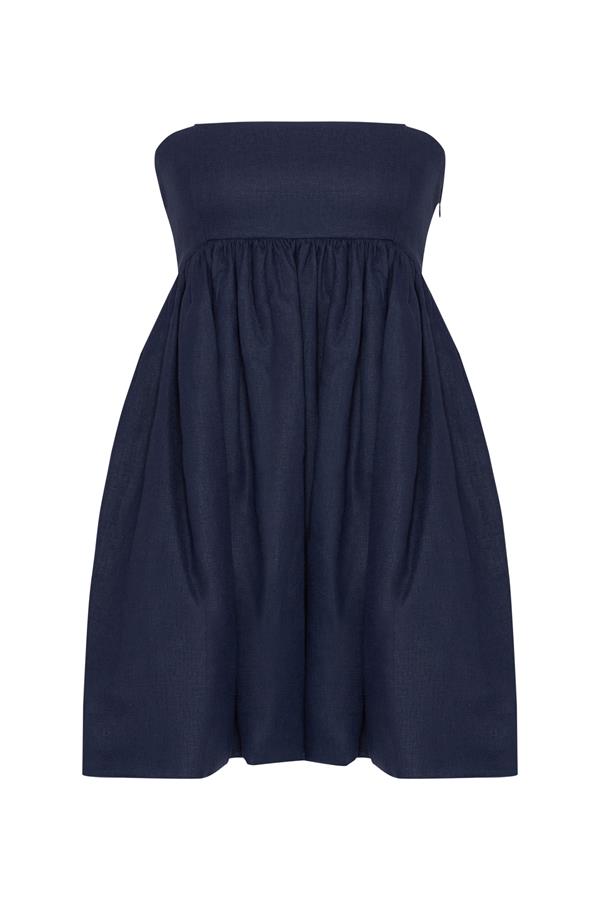 Mykonos Navy Linen Strapless Mini Dress