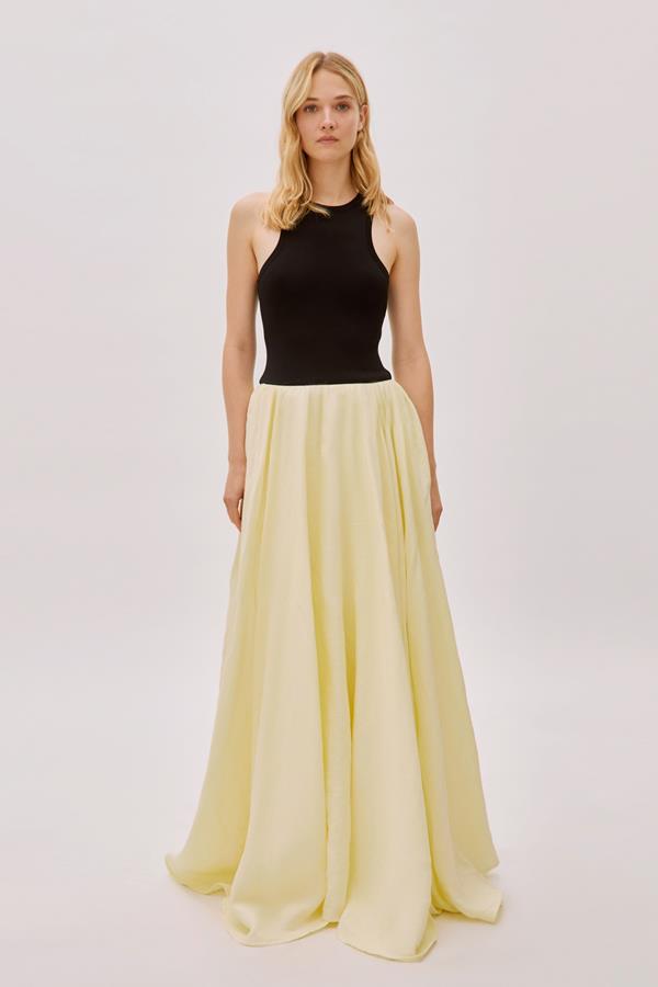 Nikki Black and Yellow Linen Maxi Dress