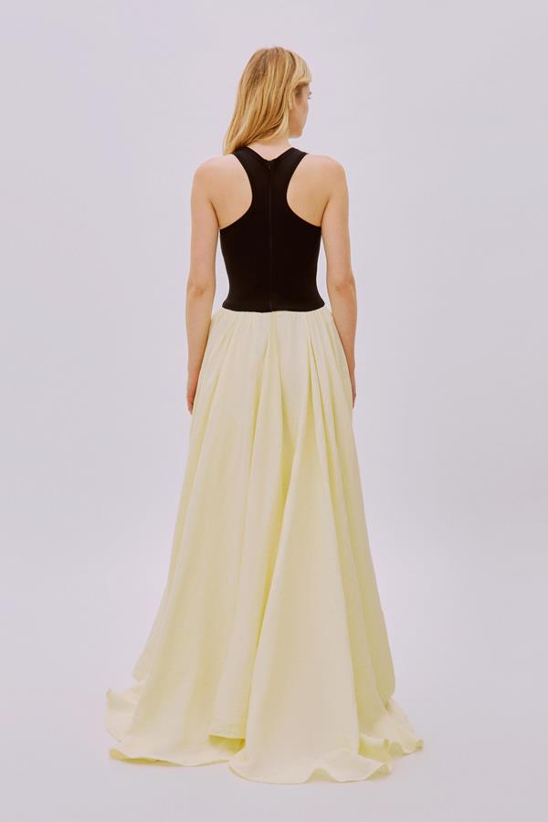 Nikki Black and Yellow Linen Maxi Dress