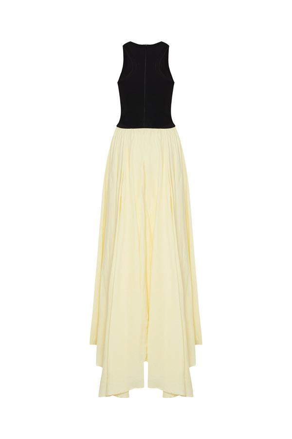 Nikki Black and Yellow Linen Maxi Dress