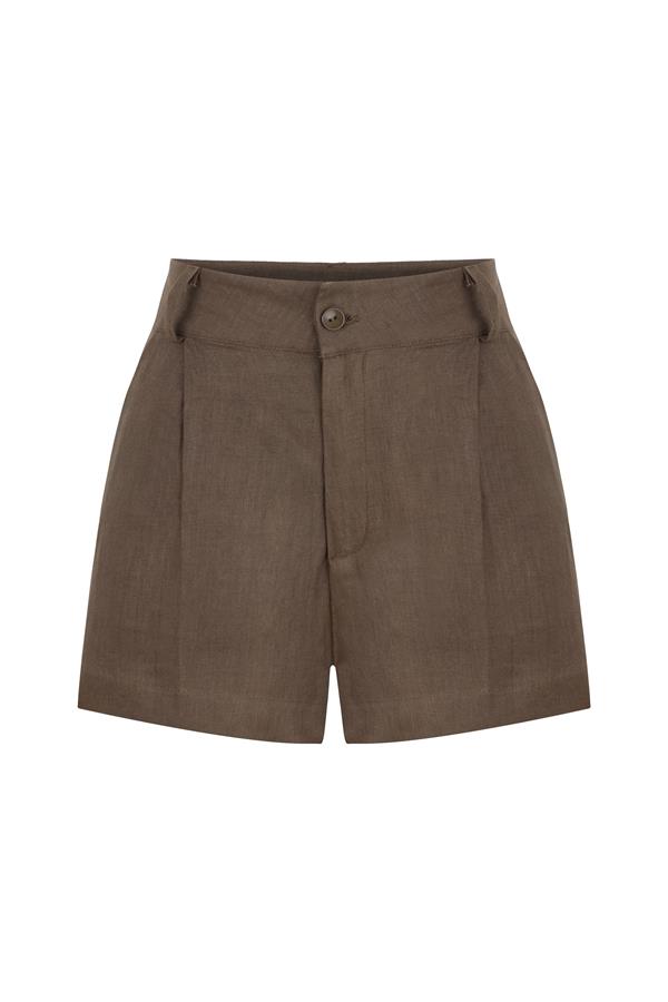 Rhea Cappuccino Linen Pleated Shorts