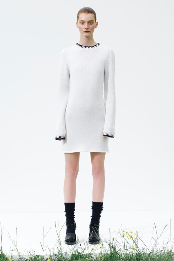 Scarlett Off-White Contrast Stitch Wool Mini Dress