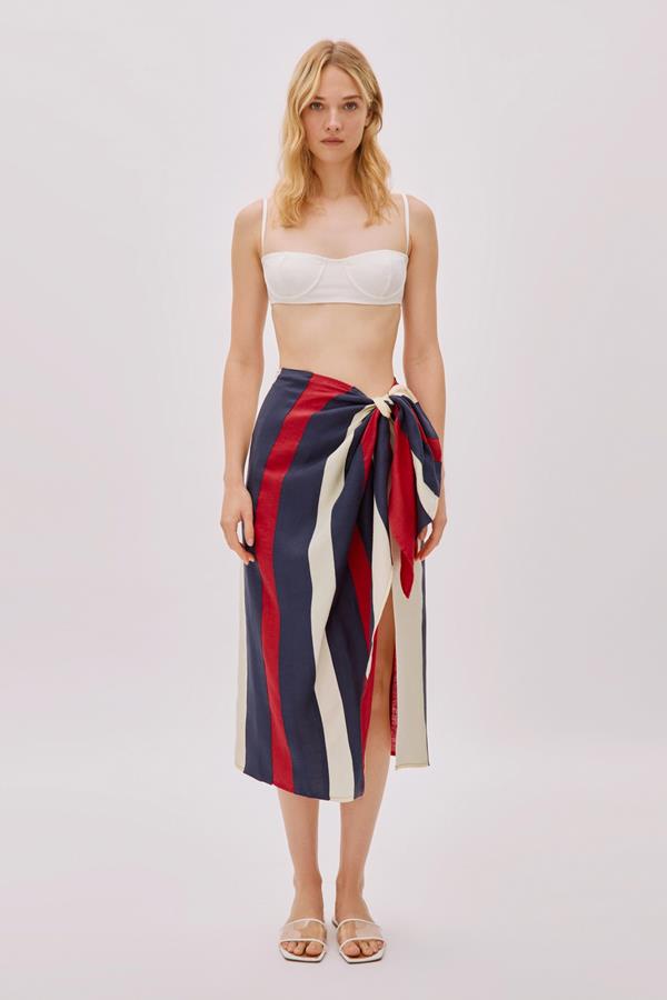 Soho Colour Block Linen Wrap Skirt