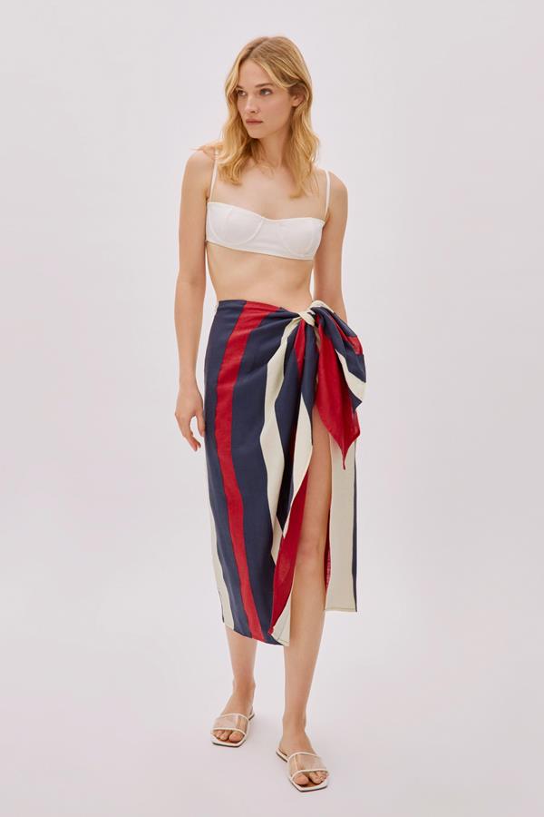 Soho Colour Block Linen Wrap Skirt