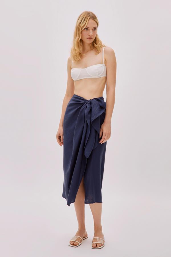 Soho Navy Linen Wrap Skirt