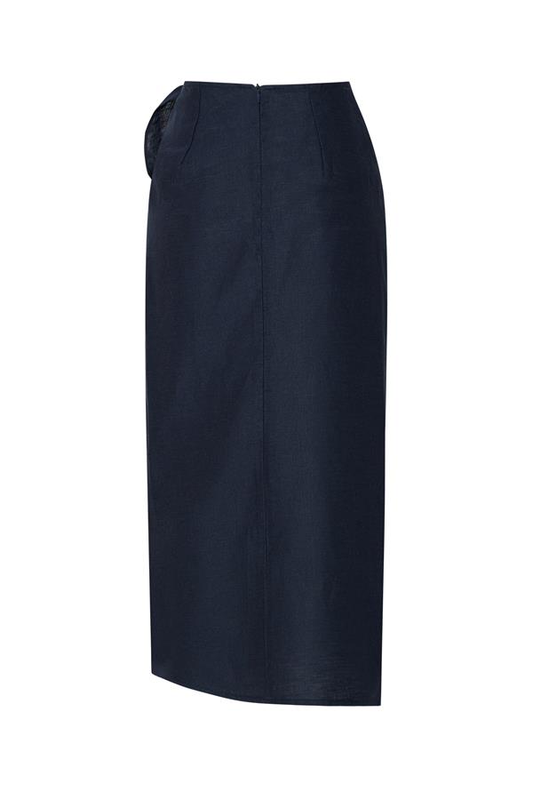 Soho Navy Linen Wrap Skirt