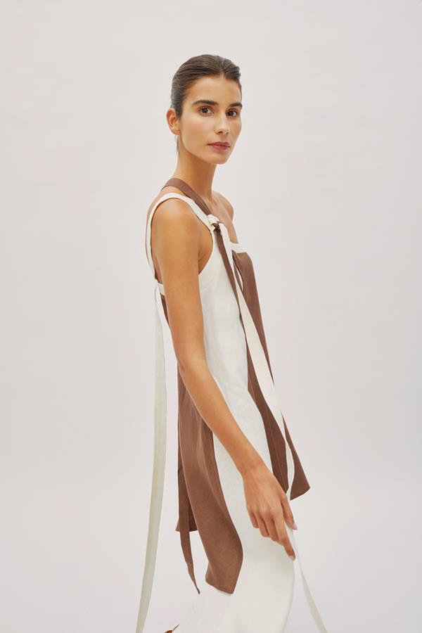 Soleil Two-Tone Linen Belt Dress