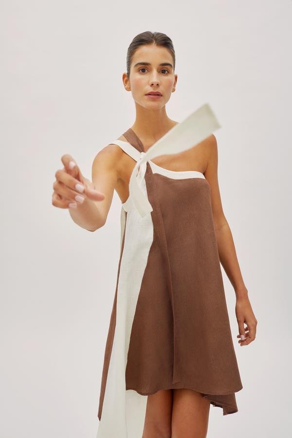 Soleil Two-Tone Linen Belt Dress