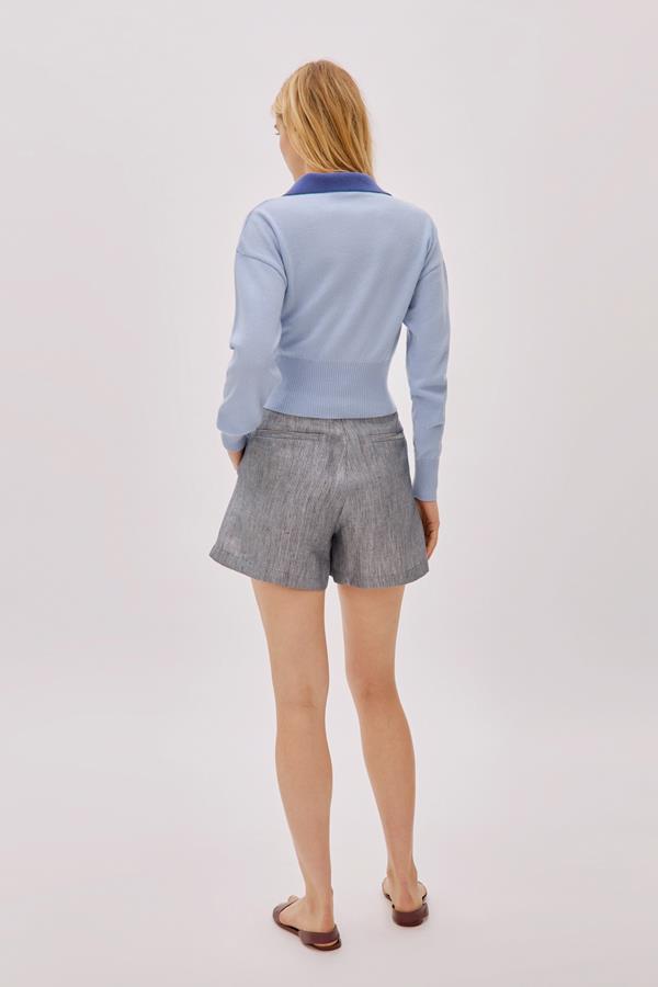 Storm Blue Linen-Blend Striped Shorts