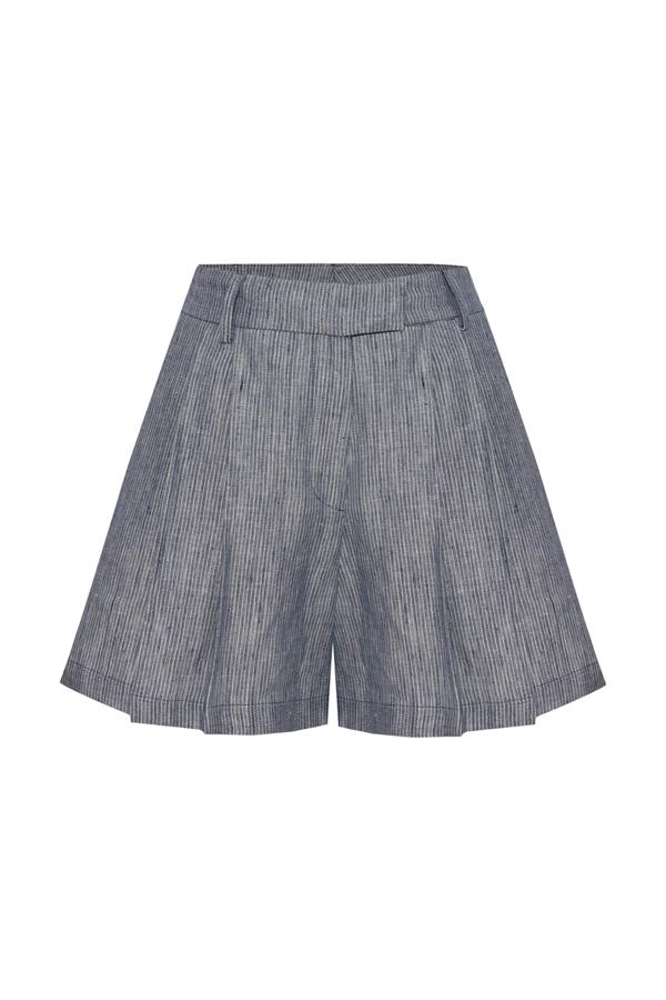 Storm Blue Linen-Blend Striped Shorts