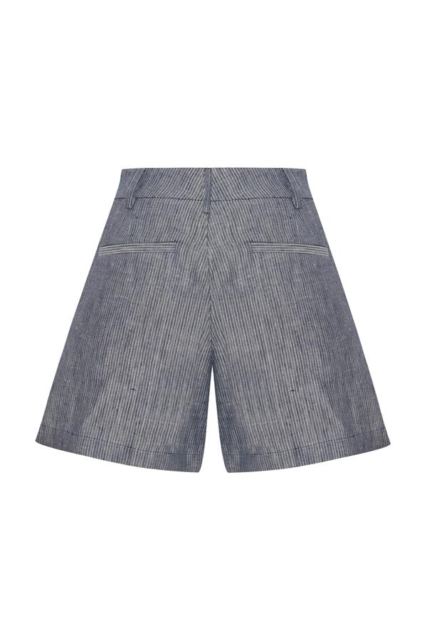 Storm Blue Linen-Blend Striped Shorts