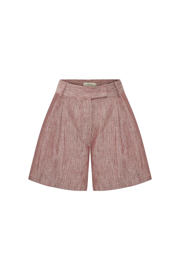 Storm Red Linen-Blend Striped Shorts