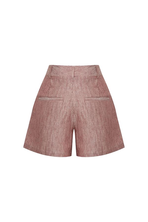 Storm Red Linen-Blend Striped Shorts