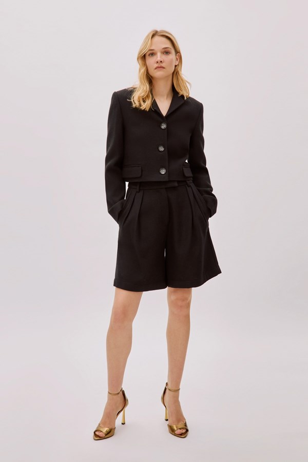 Tara Black Wool Relaxed Shorts
