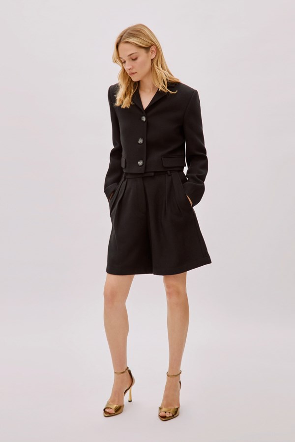 Tara Black Wool Relaxed Shorts