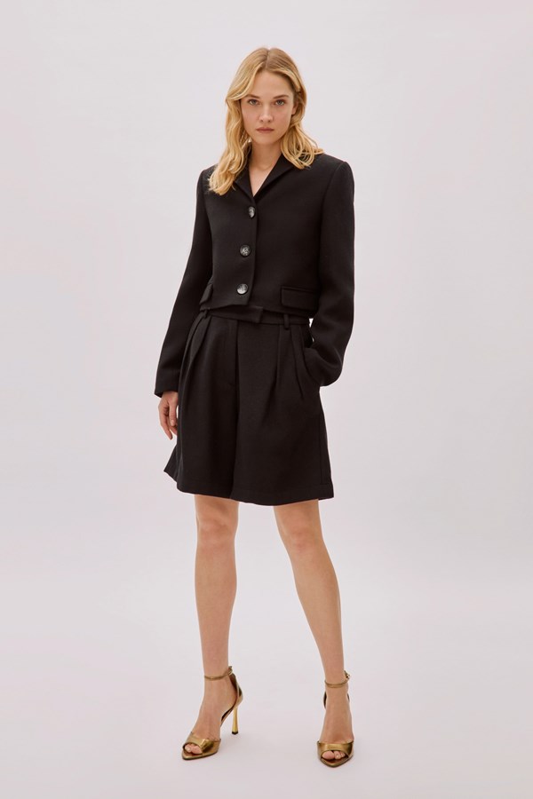 Tara Black Wool Relaxed Shorts