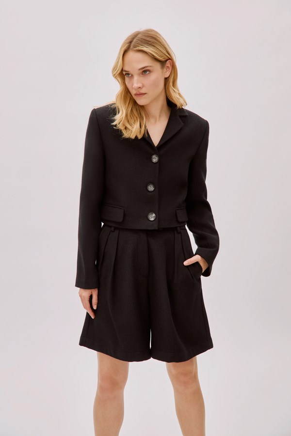 Tara Black Wool Relaxed Shorts