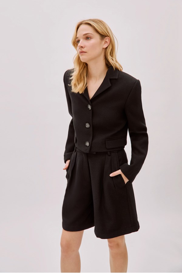 Tara Black Wool Relaxed Shorts