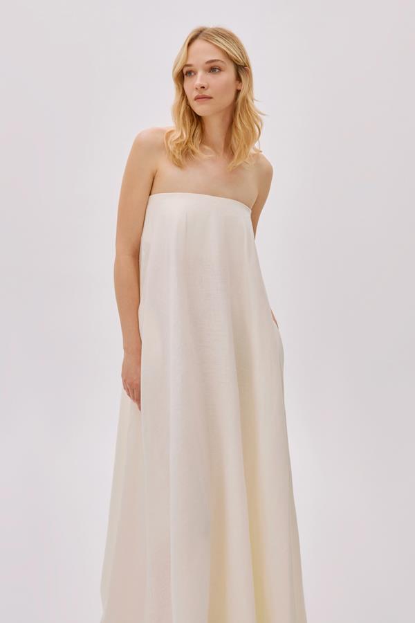 Venice Ecru Linen Strapless Maxi Dress