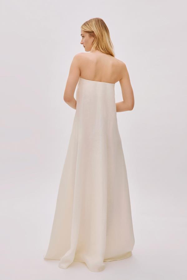 Venice Ecru Linen Strapless Maxi Dress