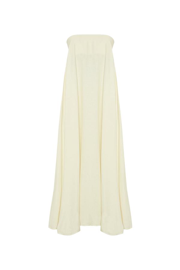 Venice Ecru Linen Strapless Maxi Dress