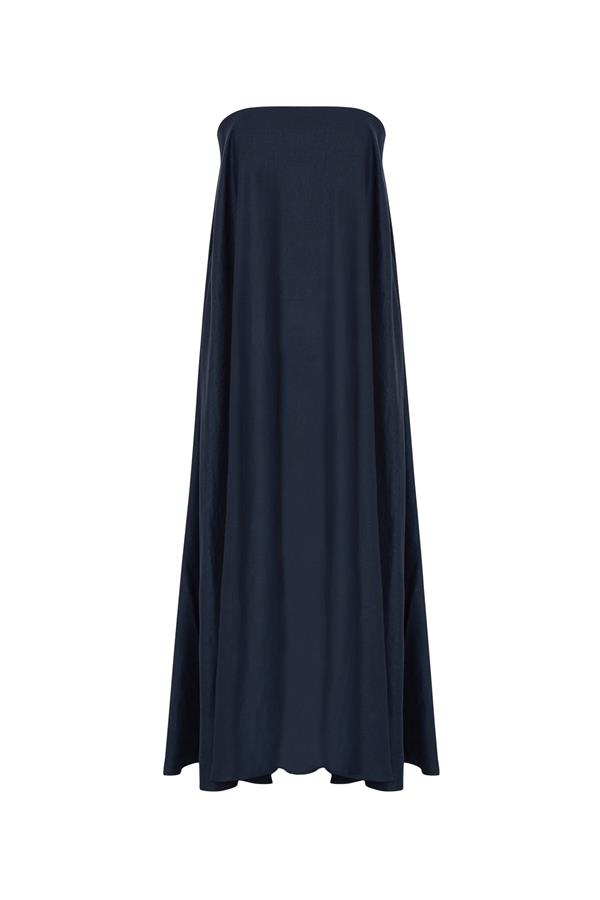 Venice Navy Linen Strapless Maxi Dress