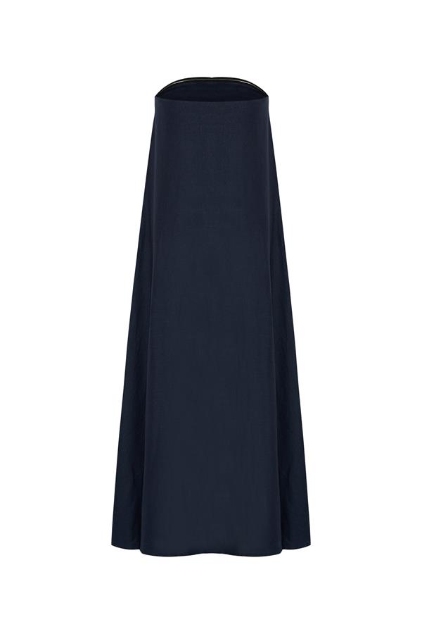 Venice Navy Linen Strapless Maxi Dress