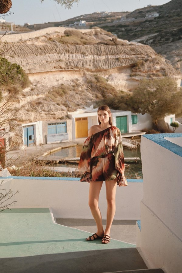 Theia Printed Off Shoulder Top