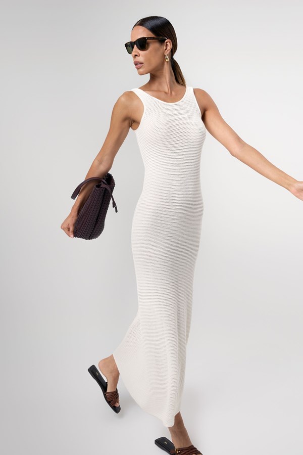 Daisy Off White Ribbed Maxi Dress