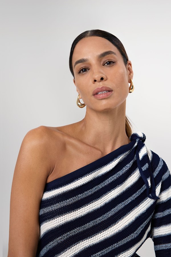 Felicita One Shoulder Knitted Striped Top 