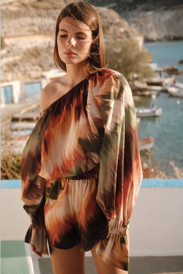 Theia Printed Off Shoulder Top