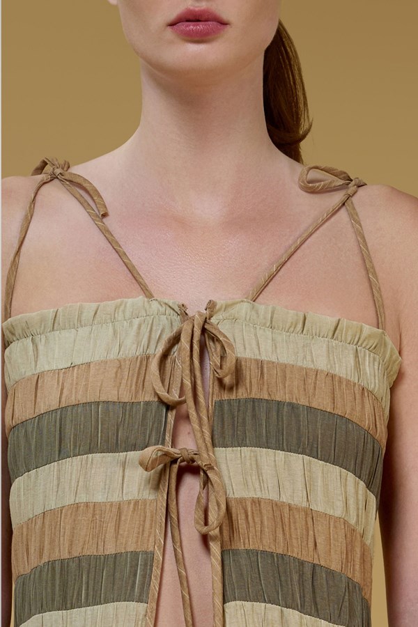Phoebe Multi Striped Tie Front Maxi Length Top