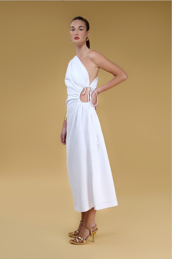 Aura One-Shoulder Linen Dress