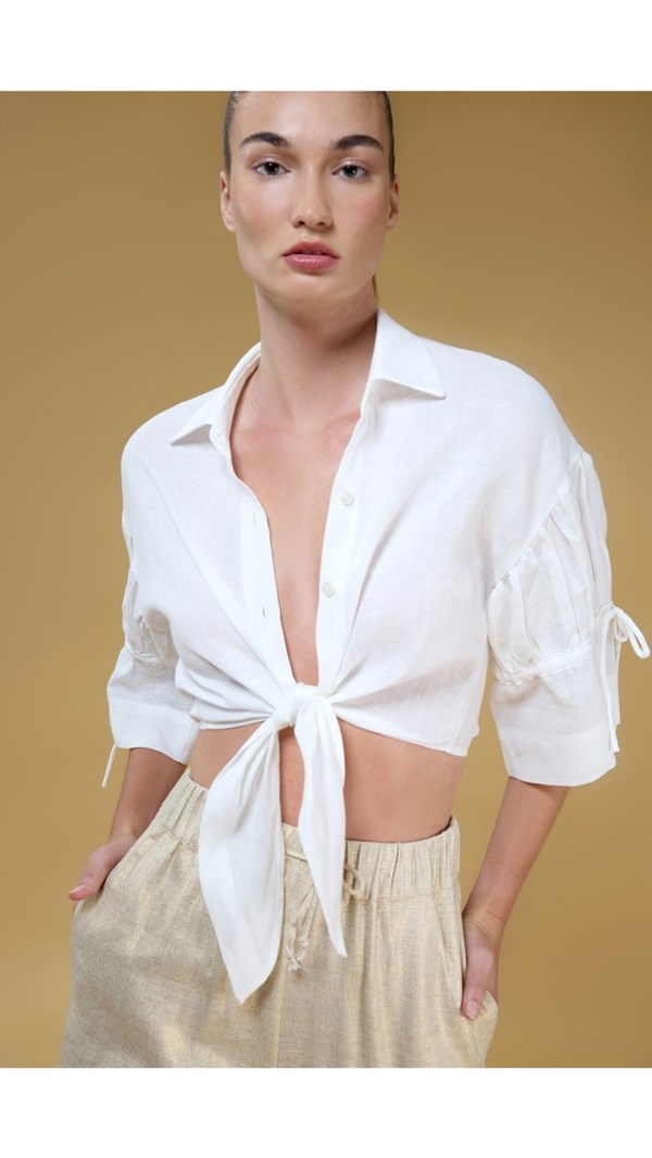 Leona  Front Tie Detail Linen Shirt 