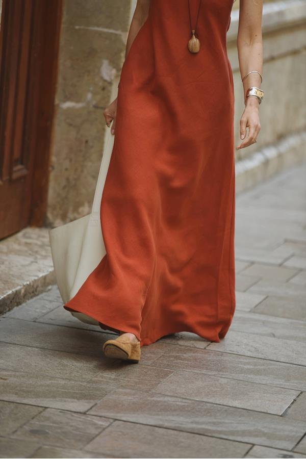 Ember Terracotta Linen Backless Maxi Dress