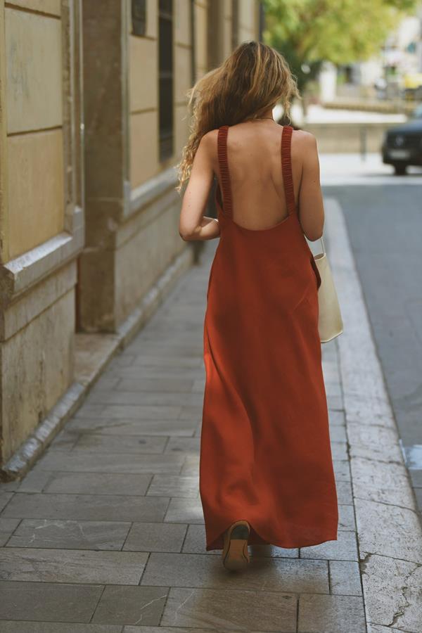 Ember Terracotta Linen Backless Maxi Dress