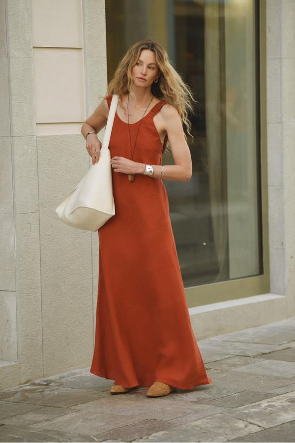 Ember Terracotta Linen Backless Maxi Dress