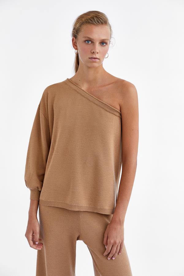 Camel One Sleeve Sweater