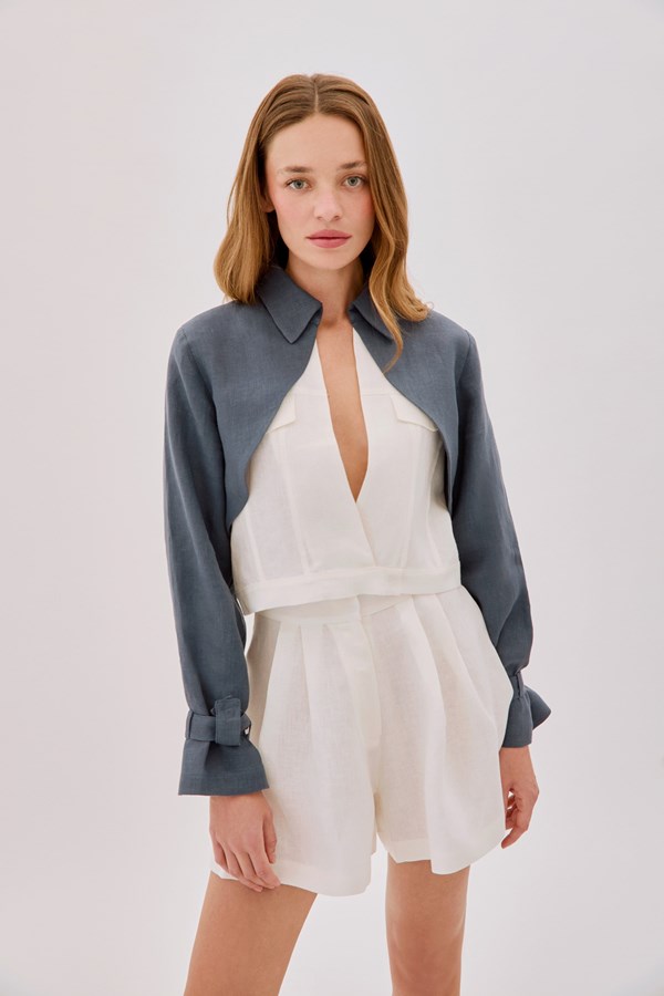 Claudia Ecru Linen Flare Shorts