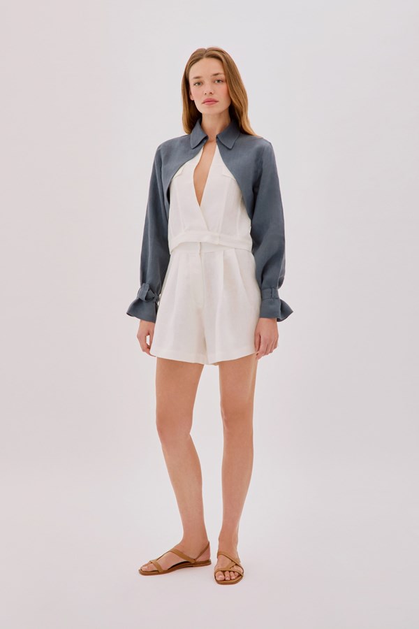 Claudia Ecru Linen Flare Shorts